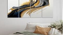 Designart "Black, White And Gold Liquid Art II" Modern Spiral Multipanel Canvas Print - Bed Bath & Beyond - 38056441