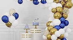 RUBFAC 142pcs Royal Blue Gold Balloon Garland Arch Kit, Royal Blue and Gold White Balloons for Graduation Birthday Baby Shower Party Decorations