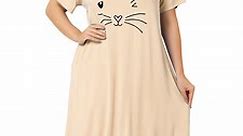 Unique Bargains Women's Plus Nightgown Short Sleeve Cat Print Nightshirt