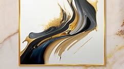 Designart "Black, White And Gold Liquid Art II" Modern Framed Canvas Art Print - Bed Bath & Beyond - 37307088