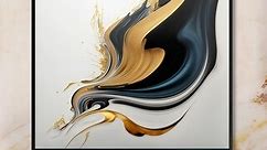 Designart "Black, White And Gold Liquid Art III" Modern Framed Canvas Art Print - Bed Bath & Beyond - 37307097