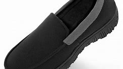 HOMEHOT Mens Slippers Moccasin Memory Foam House Shoes Adult Size 8 Black Male