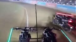 Driver’s view of the Motorcycle Roman Chariot racing main event.