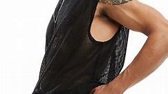 ASOS DESIGN oversized mesh singlet in black | ASOS