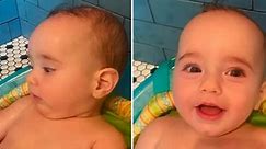 Eva Amurri's newborn son breaks into laughter during bath time