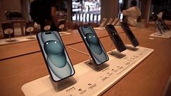 Bangkok, Thailand. April 22, 2024. Apple Iphone 15 is on display at the official Apple Store in Bangkok.