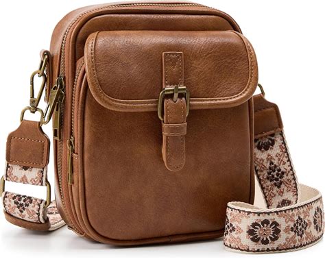 Crossbody Leather Bag, Double Layer Large Capacity Messenger Bag, Retro ...