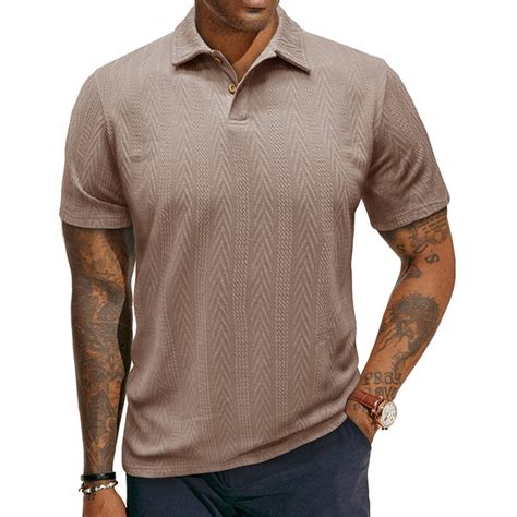 Dwellite Men's Polo Shirt Casual Texture Knit Short Sleeve T Shirt ...