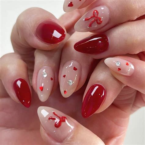 24 Pcs Valentines Day French Tip False Nails 3D Bows Full Covers on ...