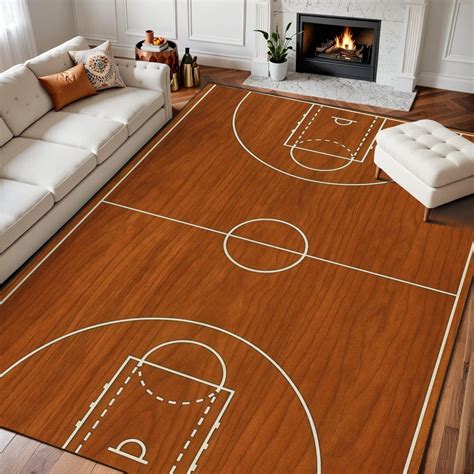 Basketball Court Plan Area Rug, Wooden Floor Layout Pattern Carpet ...