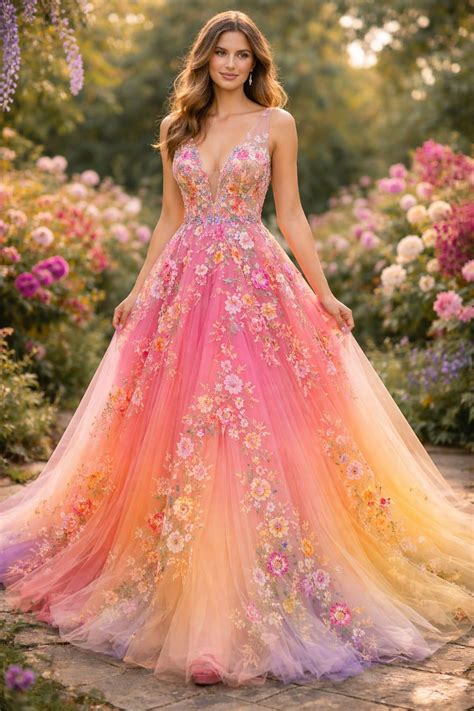 Floral Ombre Tulle Ball Gown, Hand-embroidered Bridal Dress, Custom Made Wedding Gown - Etsy