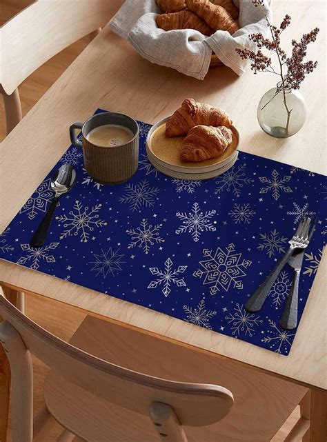 Blue Christmas Snowflakes Placemats Set of 2 Modern Xmas Winter ...