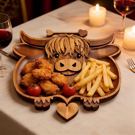 13.8x11.8 Inch Wooden Highland Cow Charcuterie Board Shaped Serving ...