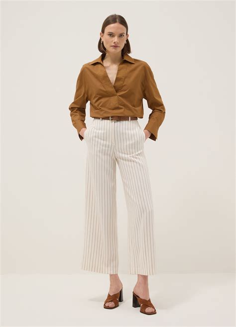 Woman's Multicolour Striped Viscose Blend Trousers with Oversized Fit | OVS
