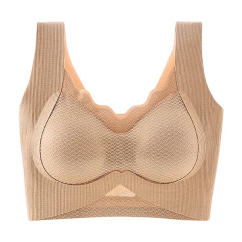 Bosfbaoi Women's Nude Ribbed Mesh Scalloped Edge Wide Strap Tank Style Full Coverage Support ...