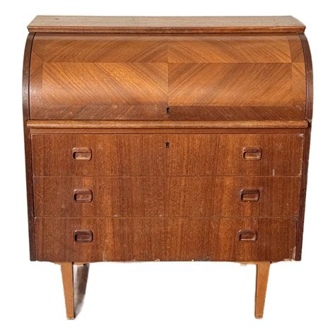 Vintage 1960s Danish Teak MCM Rolltop Secretary Desk Attributed to Egon ...