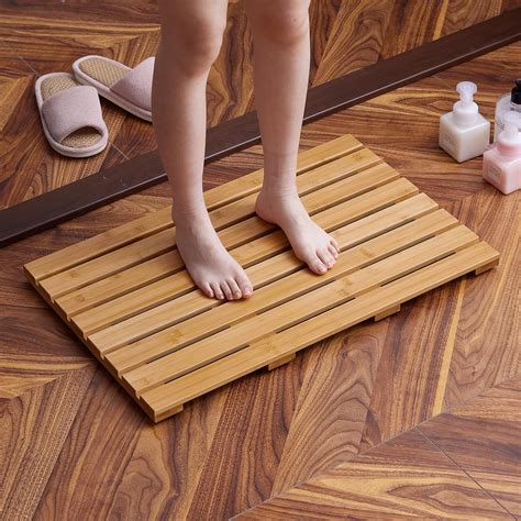 Bamboo Bath Mat for Shower with Non-Slip Rubber,Bathtub Mat,Floor Mat ...