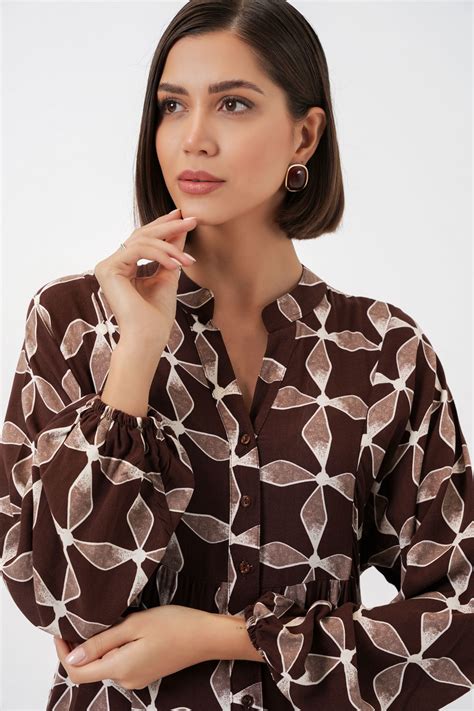 HiCCUP - Mocha Brown Bdart Printed V-neck Maxi Dress With Button ...