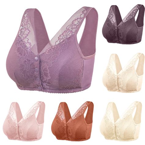 Bvxeep Women's Front Closure Wirefree Lace Bra-Thin Plus Size Bra Daily ...