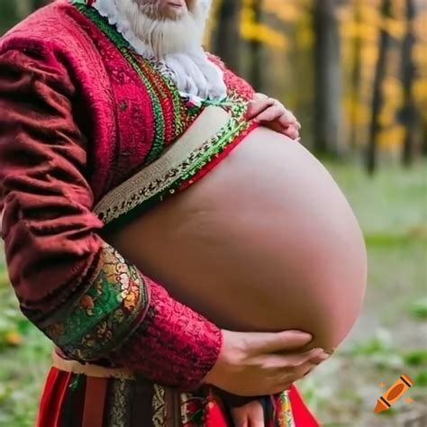 Image of a pregnant Polish grandfather in traditional folk costume in ...
