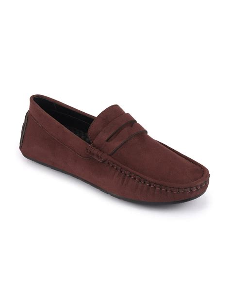 Buy Men Brown Suede Leather Side Stitched Loafer & Moccasin