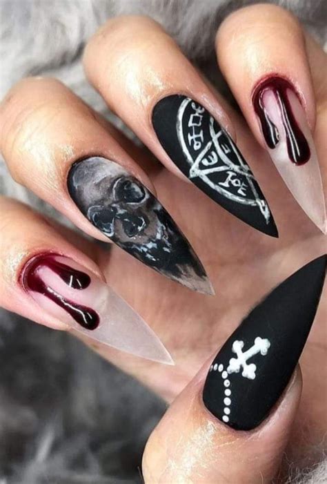 Stiletto Spooky Nails | Skull nails, Witchy nails, Punk nails