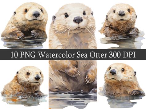 Watercolor Sea Otter PNG Clipart Bundle, Instant Download, Sea Otter ...