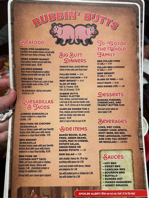 Menu at Rubbin' Butts BBQ, Sellersburg