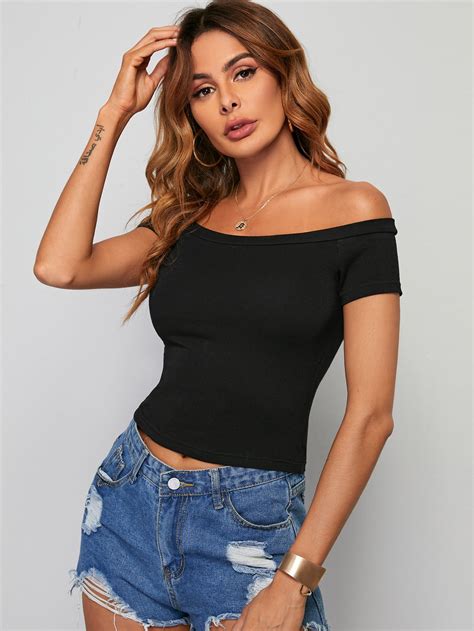 Off Shoulder Solid Tee in 2025 | Clothes for women, Clothes, Top outfits