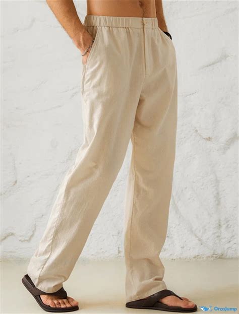 OrcaJump – Mens Linen & Cotton Blend Casual Pants with Pocket, Elastic ...