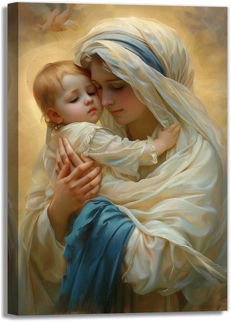 Amazon.com: Virgin Mary Wall Art Mother Mary Holding Baby Jesus Picture ...