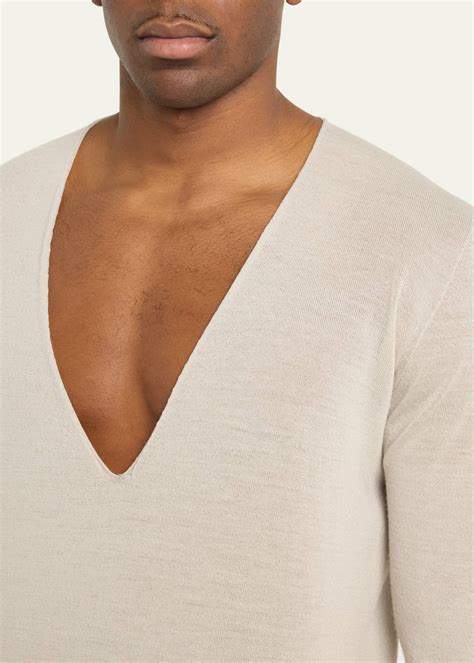 Rick Owens Men's Deep V-Neck Lightweight Wool Sweater - Bergdorf Goodman