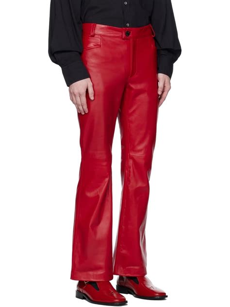 Red Flared Leather Trousers
