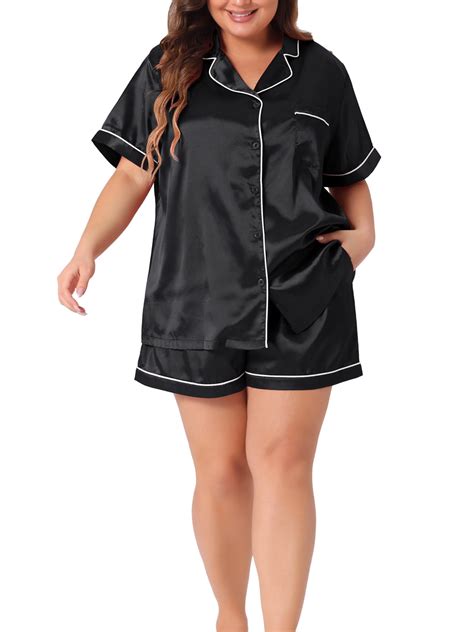 Agnes Orinda Plus Size Pajamas Sets for Women Soft Satin Button Down ...