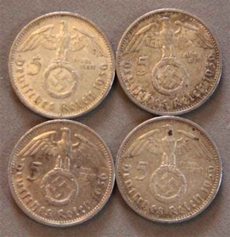 Four (4) Third Reich Nazi 5 Reichsmark Silver Coins 1936-A & 1936-D ...