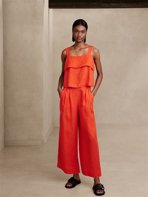 Mia Wide-Leg Cropped Linen Pant | Banana Republic