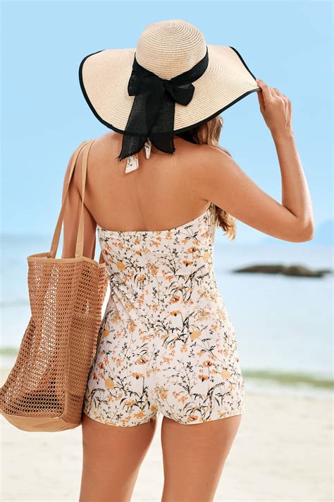 Floral Sweetheart Neck Vintage One-Piece Swimsuit