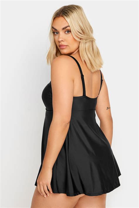 YOURS Plus Size Black Buckle Front Tummy Control Swim Dress | Yours ...