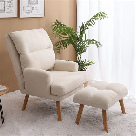 LANTRO JS Accent Chair with Ottoman Set, Fabric Armchair with Wood Legs ...
