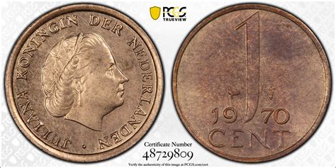 Koningin Juliana 1 cent 1970 Proof PR63 RB L.S. Beuth Coll. PCGS ...
