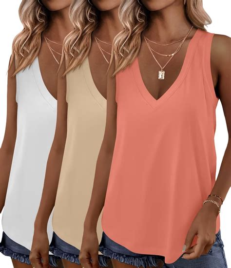 KKJ 3 Pack Womens Tank Tops Summer Beach Vacation Outfits V Neck Loose ...