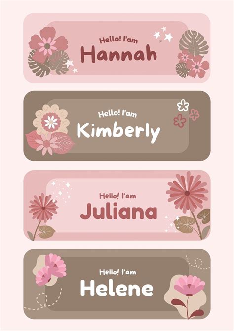 Pink and Brown Floral Cute Name Label - Templates by Canva | Name tag ...