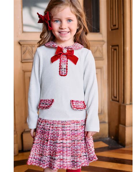Patachou Ivory Glitter Knit & Red Tweed Dress - Frank and Polly Kids ...