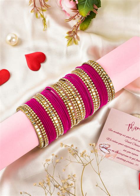 Pink And Golden Matching Bangles Set - Nikhar Jewellery