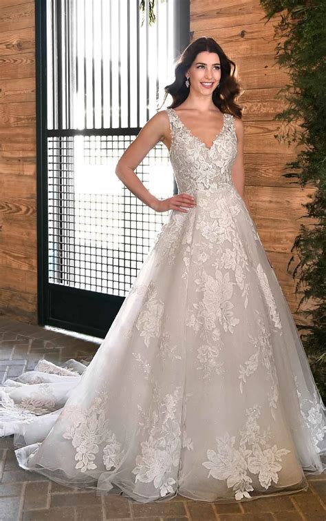 Romantic Lace V-Neckline Wedding Dress with Optional Long Sleeves - Essense of Australia Wedding ...