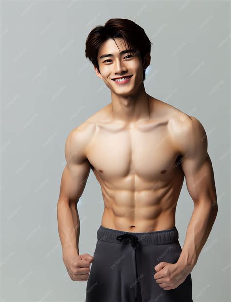 Premium Photo | Young Asian male model bright smile good figure ...