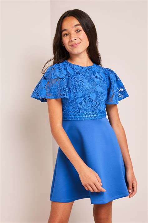 Buy Lipsy Cobalt Blue 2-In-1 Flutter Sleeve Lace Occasion Dress from ...