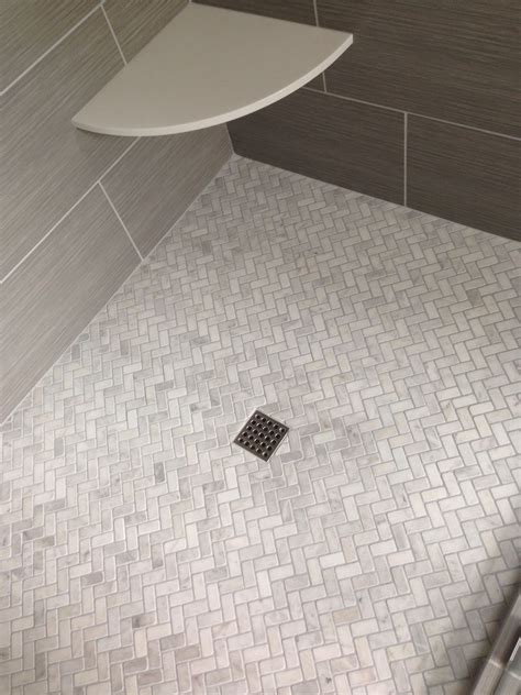 Marble herringbone shower floor by Tallahassee builder Bridgewater ...