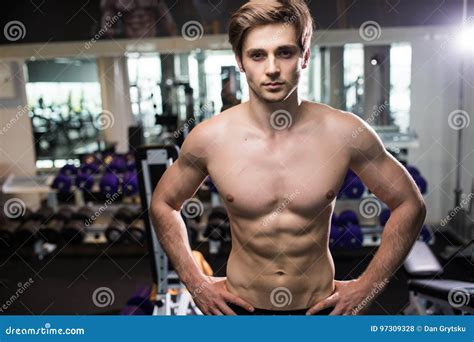 Muscular Man Working Out in Gym Doing Exercises at Triceps, Strong Male ...