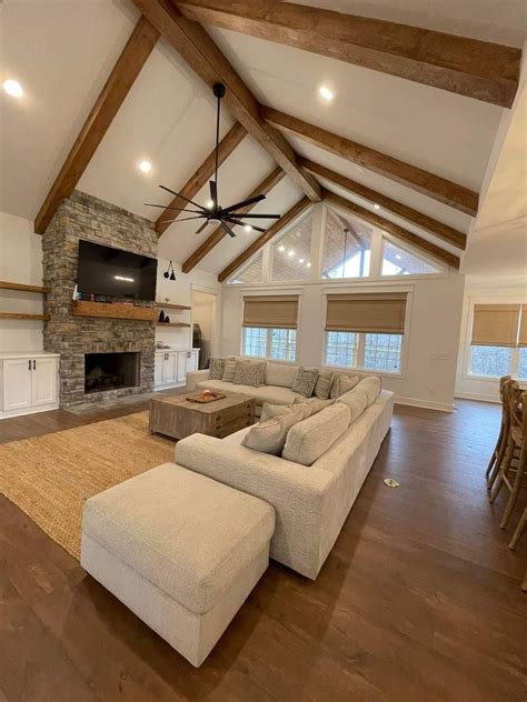 Modern Farmhouse Living Room with Vaulted Ceiling